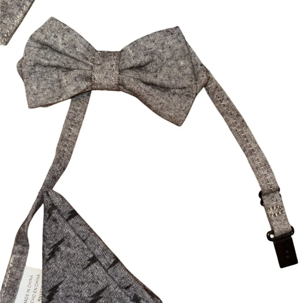 Cat & Jack Bow Tie , Suspenders, & Hankerchief-Gray-One Size Child-GUC